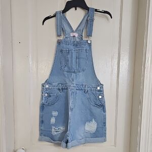Light Blue Denim Overall shorts, PINK LILY